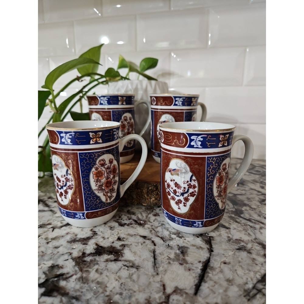 Vintage Interpur Japan Mugs Set of 4 Ornate Design Elegant Gold‎ Accents